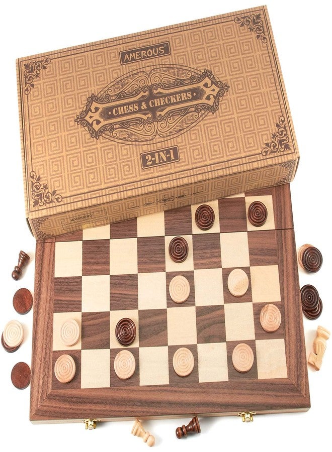 AMEROUS 15'' Wooden Chess & Checkers Set, 2 in 1 Board Games -2 Extra Queens -24 Cherkers Pieces - Gift Box Packed - Chessmen Storage Slots, Beginner Chess Set for Kids and Adults - Image 4